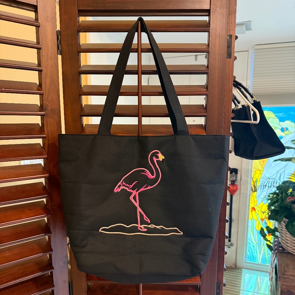 Black nylon Flamingo Anolog  tote